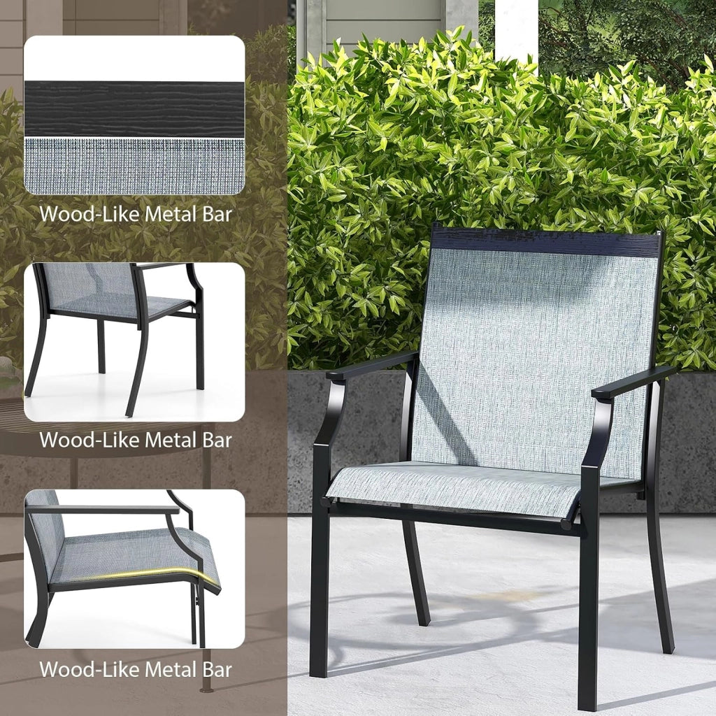 Set di 2 sedie da giardino con schienale alto, sedia in tessuto, sedia da esterno, sedie da sala da pranzo per patio, carico 150 kg, per terrazza, balcone, spiaggia, feste (blu)