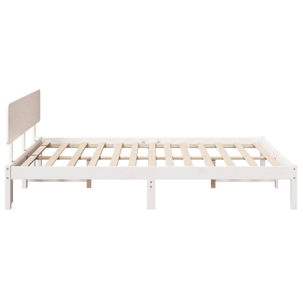 Struttura Letto con Testiera Bianca 200x200 cm Legno Massello di Pino