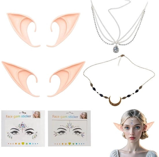 Set di accessori per elfi - Collare per elfi - Catena da collo a forma di luna - Corona di cristallo - Accessori per costume - Accessori per elfi - Accessori per festa di carnevale/Halloween