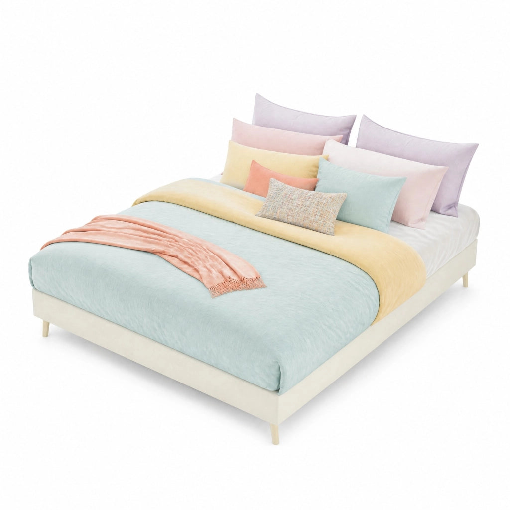 Letto imbottito per cameretta 140x200 cm; beige; con testiera decorativa