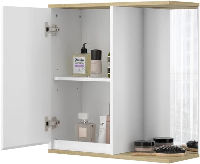 Mobile a specchio per il bagno Livia, Bianco, 60 x 63 cm con specchio, per riporre sopra il WC con area scaffale aperta
