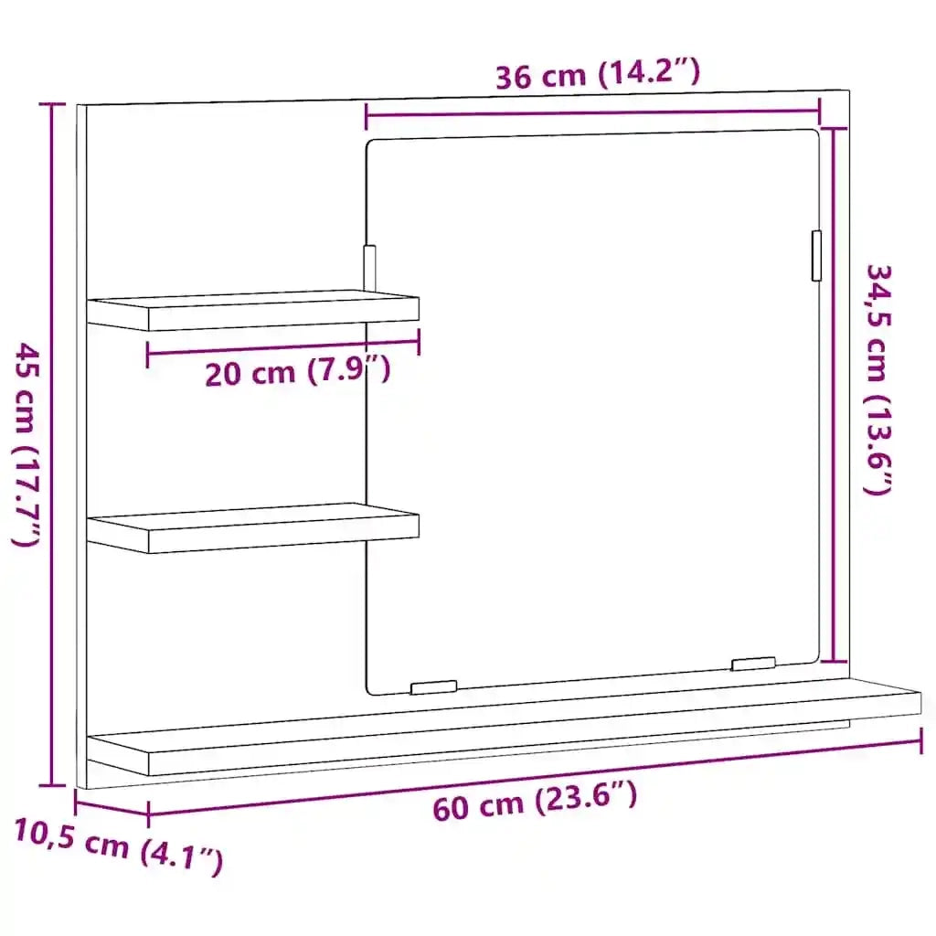 Specchio da Bagno Rovere Sonoma 60x10,5x45 cm Legno Multistrato 805009