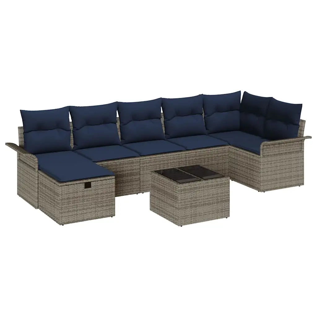 Set Divano da Giardino 8 pcs Grigio e Blu Navy polyrattan 3358914