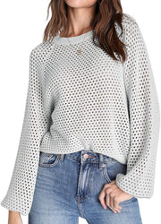 Pullover con disegno a rete di pesce - Collo rotondo - Leggero - Respirante - Donna - Design elegante