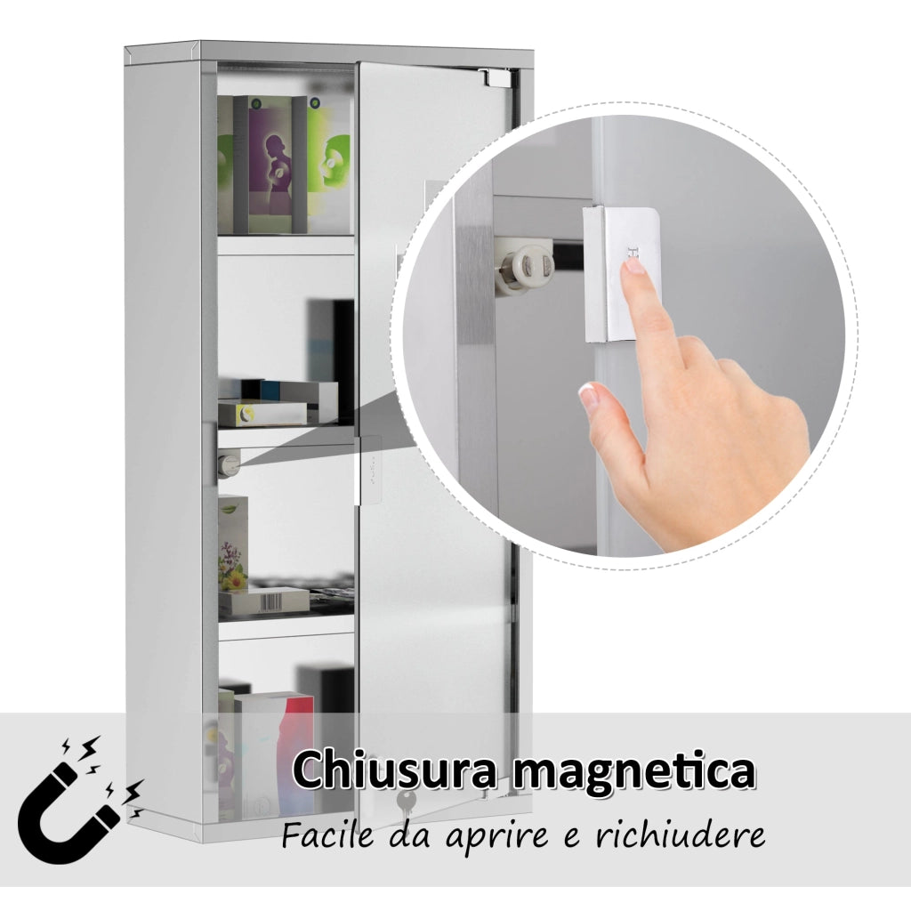 Armadietto per Medicinali Quattro Ripiani in Acciaio Inox 30x12x60 cm