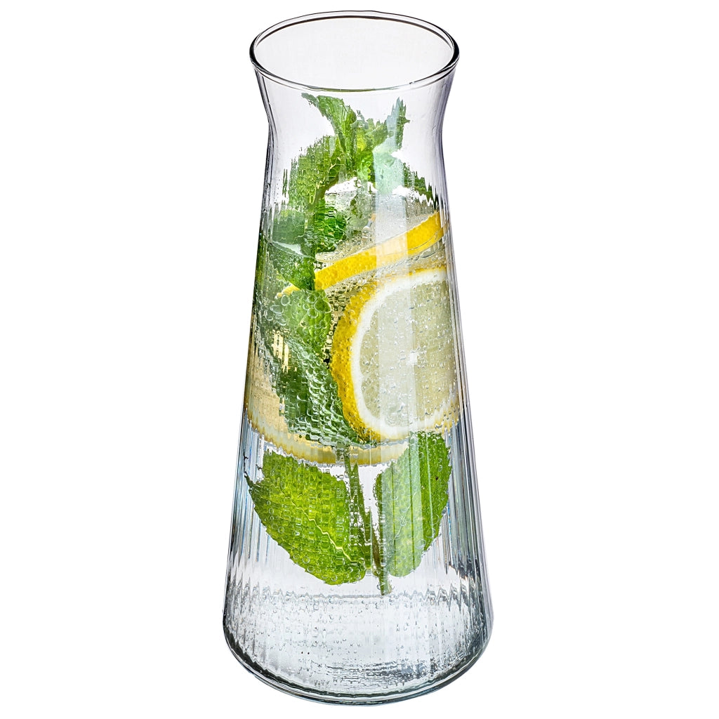 Caraffa in vetro KADAX da 1 litro (1000 ml) per acqua, limonata e altre bevande, con scanalature.