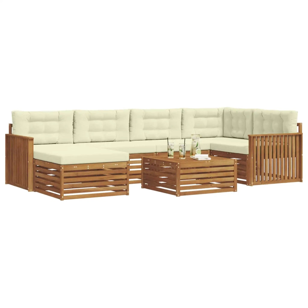 Set di divani da esterno con cuscino 7 pcs Naturale e Crema