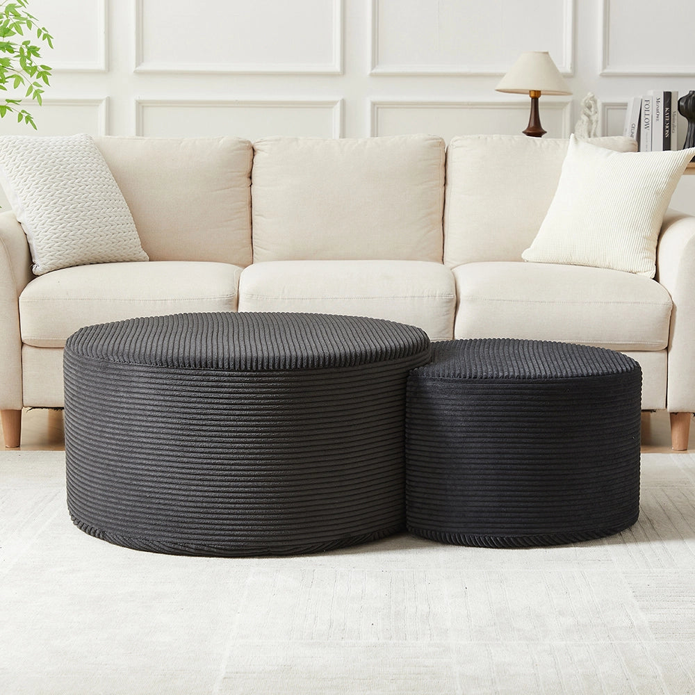 Set tavolini-Xylo-2 pezzi rotondi imbottiti pouf