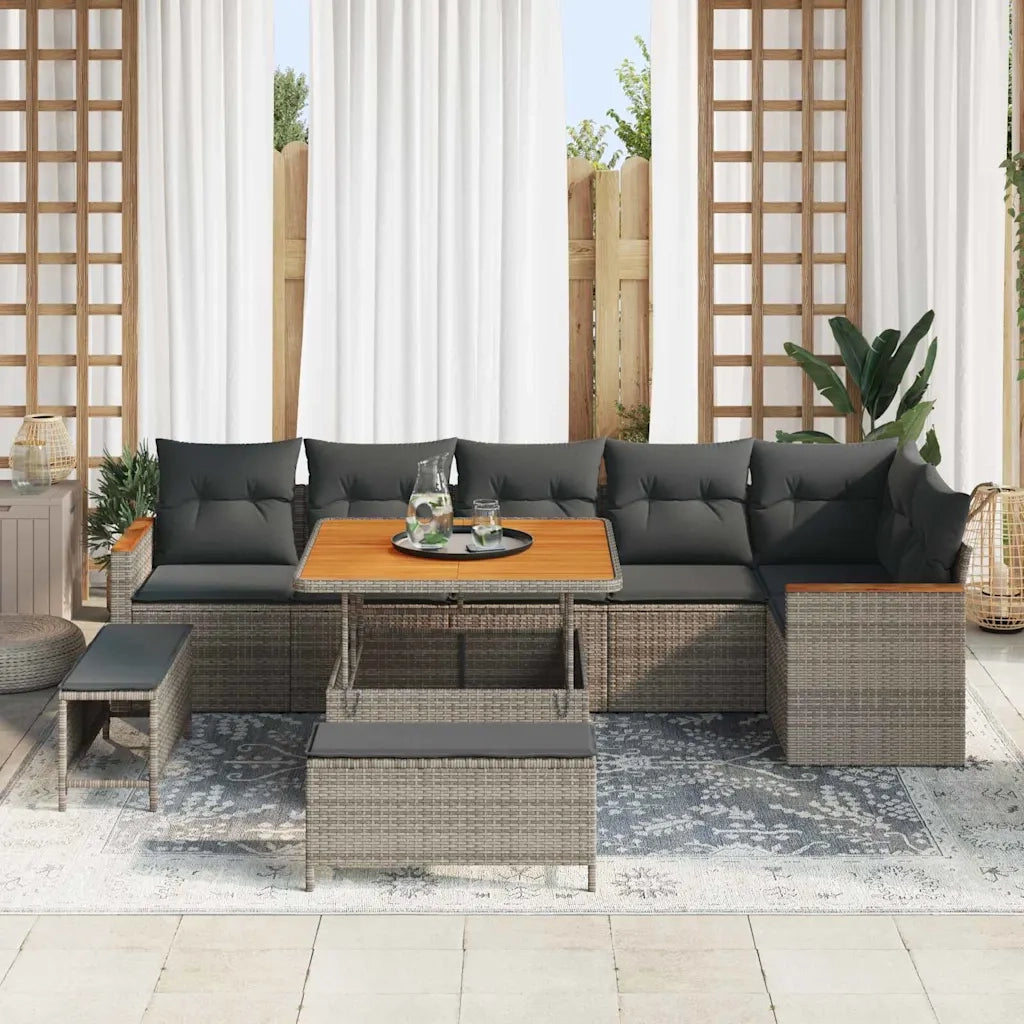 Set Divano da Giardino con cuscino 9 pcs Grigio Poly Rattan 3365008