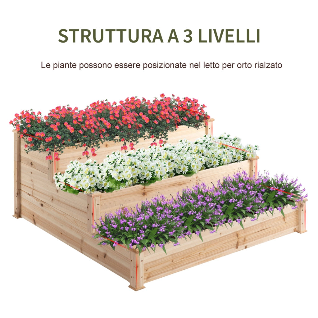 Letto per Orto Rialzato a 3 Livelli in Legno ¨C zephmum ¨C 120x120x56 cm