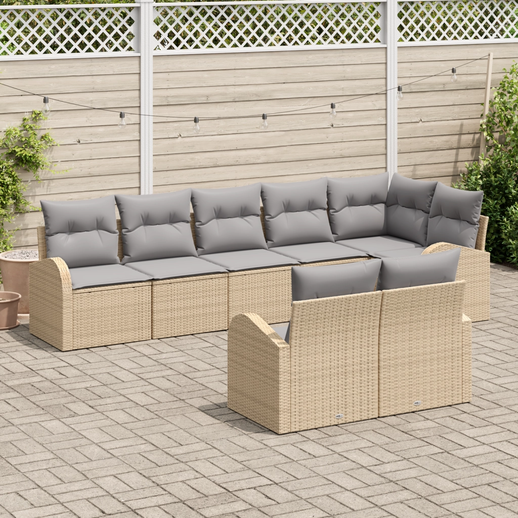 Set Divano da Giardino 8 Pezzi con Cuscini Beige in Rattan Sintetico