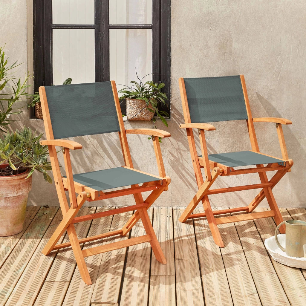 Set 2 sedie da giardino pieghevoli in legno di eucalipto, verde kaki