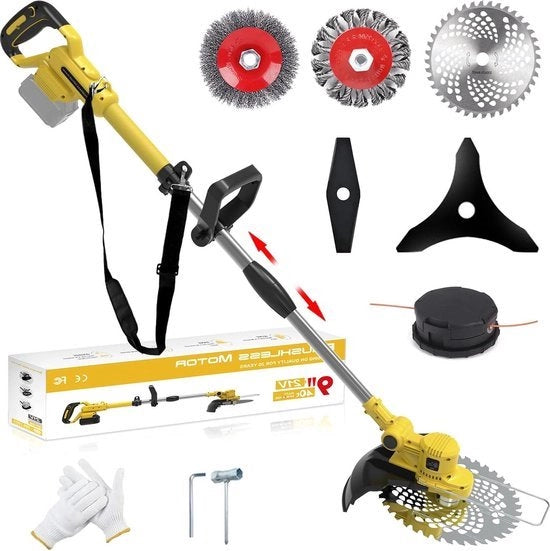 Grastrimmer batterico 4-in-1 senza filo con spazzola per erbacce e 5 tipi di lama