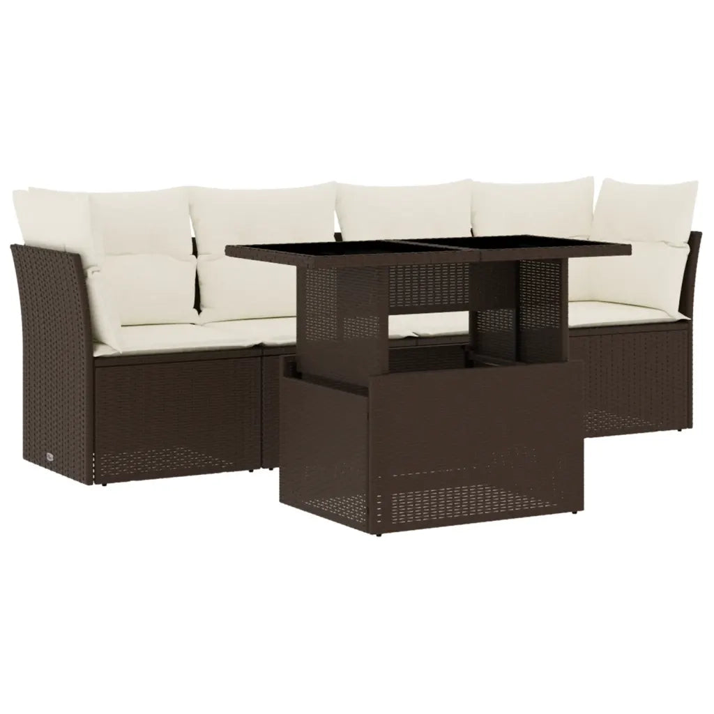 vidaXL Set Divano da Giardino 5 pz con Cuscini Marrone in Polyrattan