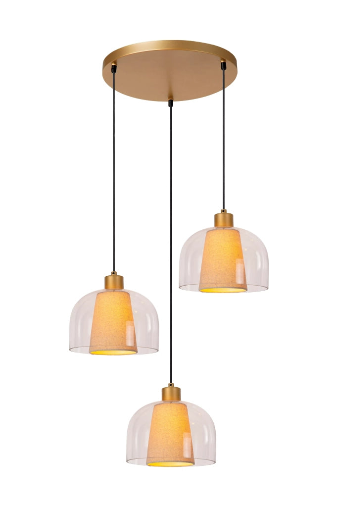 Lampada a sospensione Gunhild vetro crema oro 3xE27