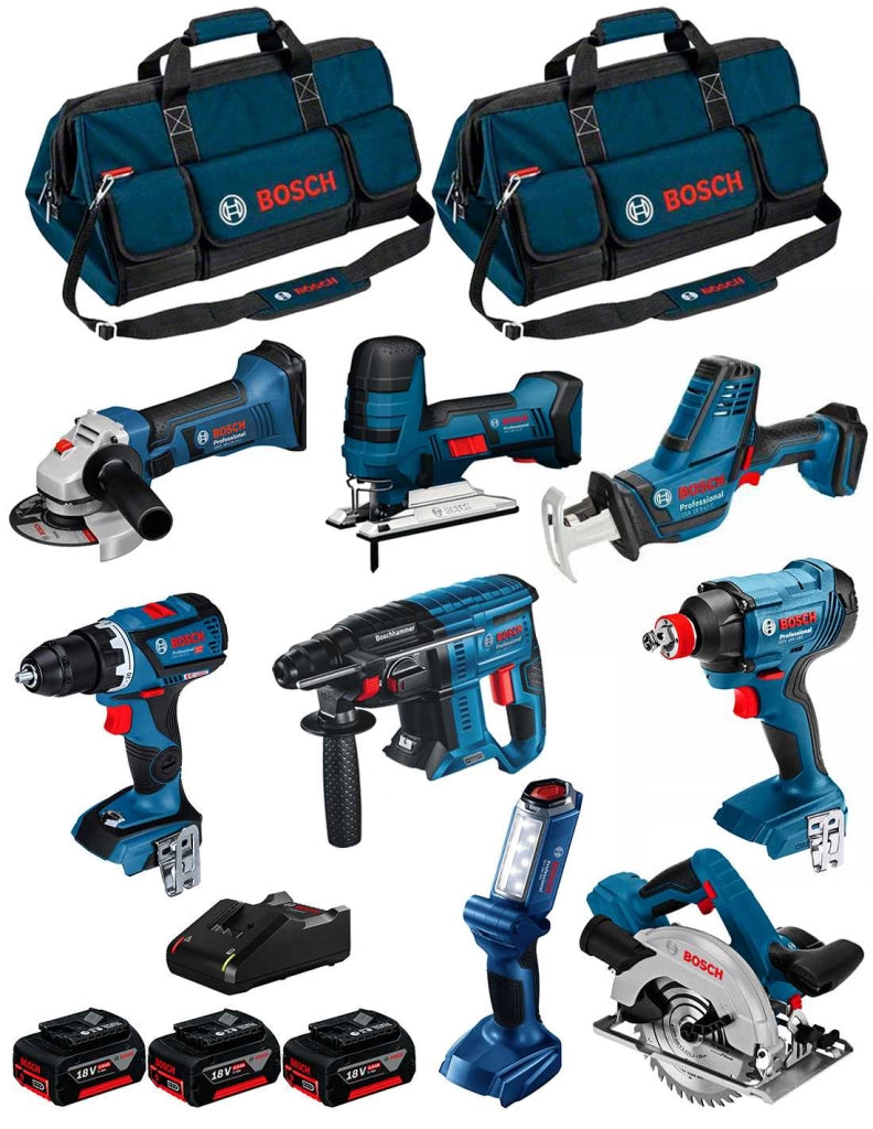BOSCH Kit 18V BK802BAG (GDX 18V-180+GSR 18V-60C+GBH 18V-21+GKS 18V-57+GST 18V-LIS+GWS 18-125V-LI+GLI 18V-300+GSA18V-LIC+3x5,0Ah)