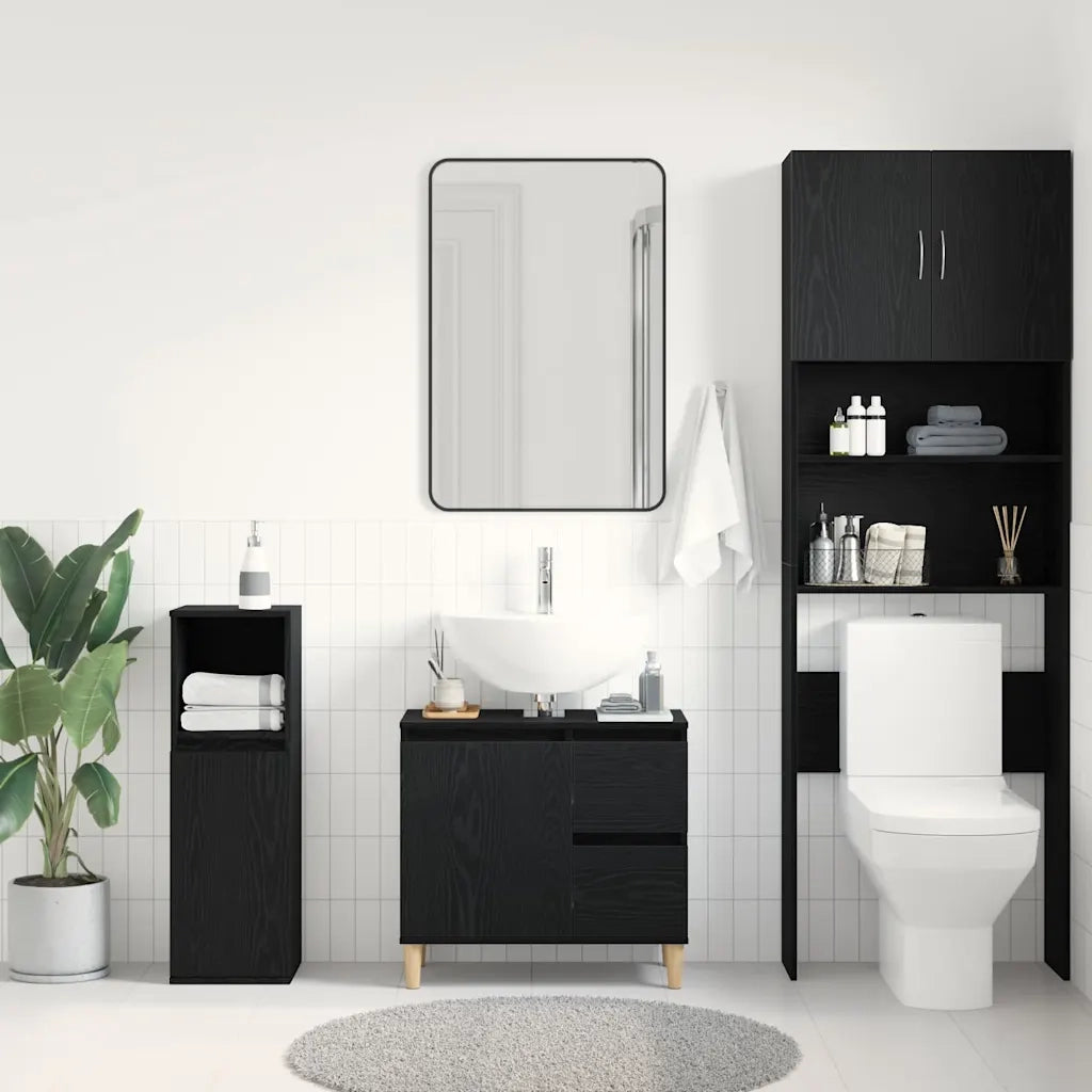 Mobile da Bagno | Armadio da bagno Rovere Nero 65 x 33 x 60 cm Legno multistrato
