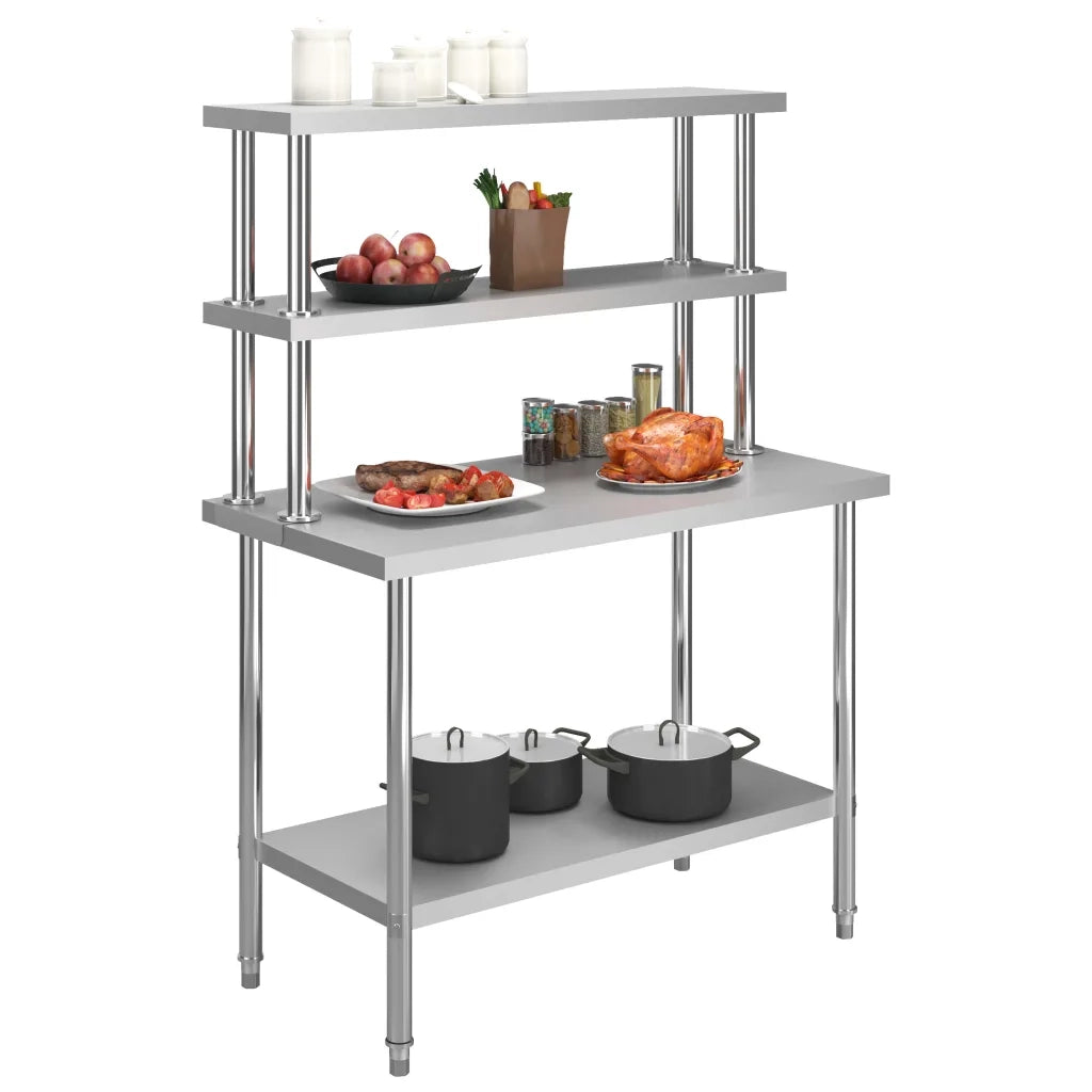 Tavolo Lavoro Cucina con Mensola-Piano di Lavoro Cucina 120x60x150 cm in Acciaio Inox 421587