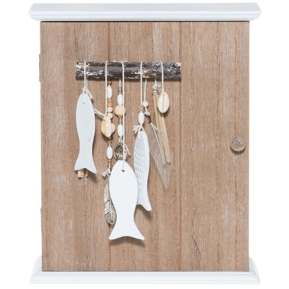 Armadietto Portachiavi da Parete in Legno con 6 Ganci Decoro Chiave 20x6.5x24cm