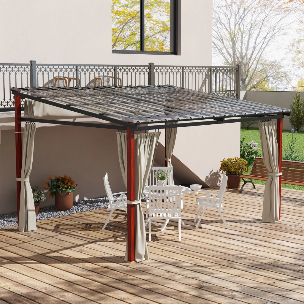 Pergola con Tende Laterali e Tetto Retrattile ¨C Xylo ¨C Alluminio, PC, Crema, 345x300x215-255 cm