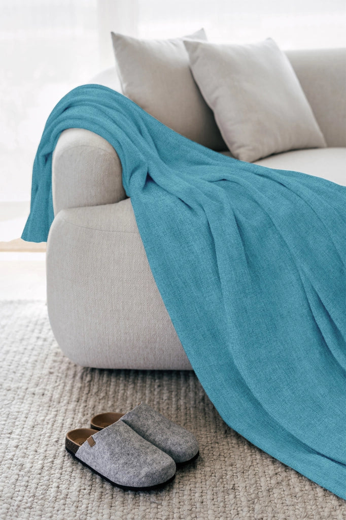 Telo Arredo Tinta Unita Made in Italy in Cotone Panama Grandfoulard Copritutto Azzurro - 1 Posto 280x170