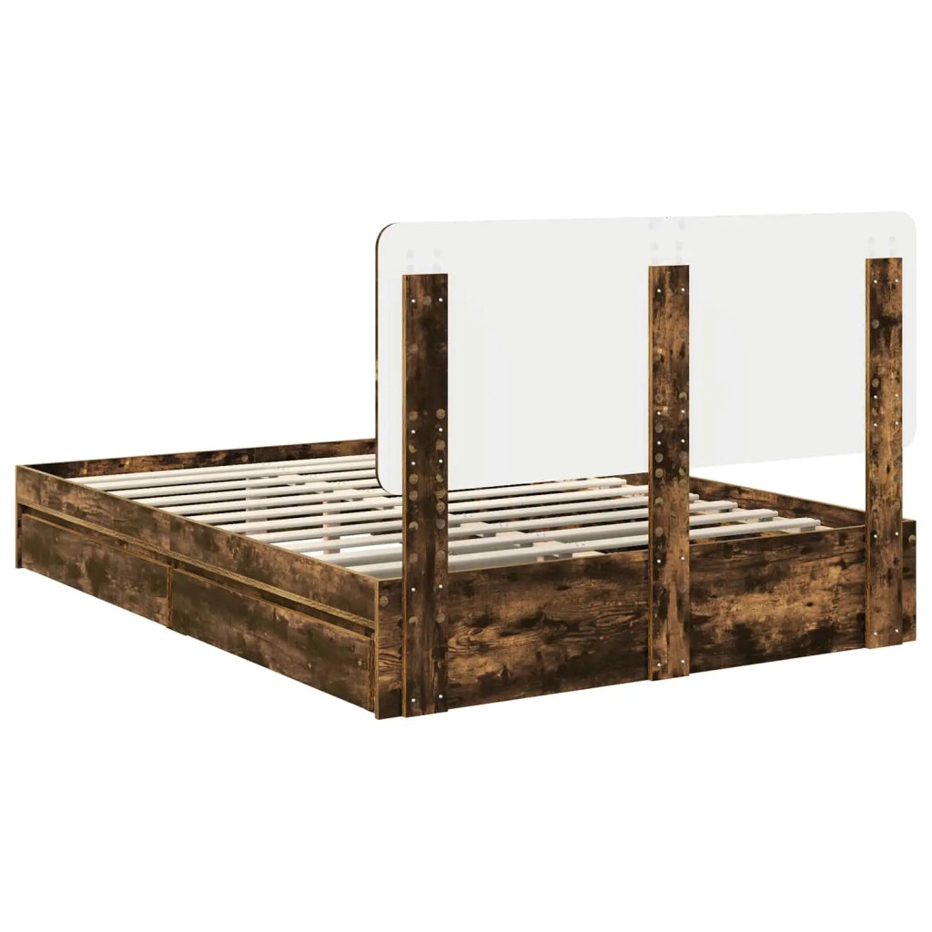 Letto con Contenitore con testiera Rovere fumé 160 x 200 cm