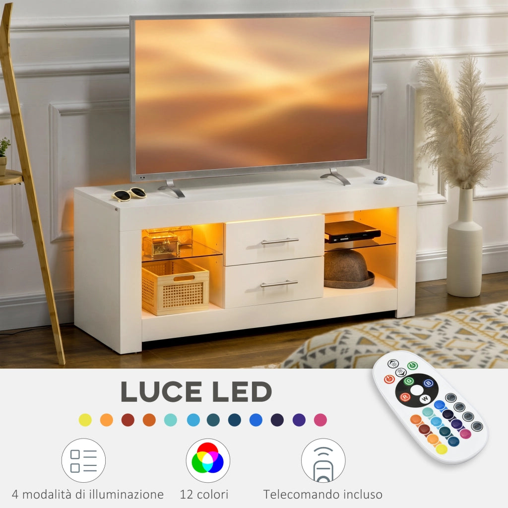 Mobile Porta TV con Luci LED ¨C zephmum ¨C Bianco Legno e Vetro 120x40x50cm
