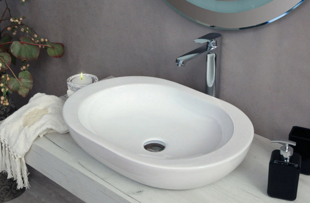 Lavabo da appoggio senza troppo pieno 59x42x9,5cm Bianco Mues Smail