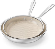Set di Padelle in Acciaio Inossidabile con Rivestimento a Miele a Reticolo, 24/28 cm