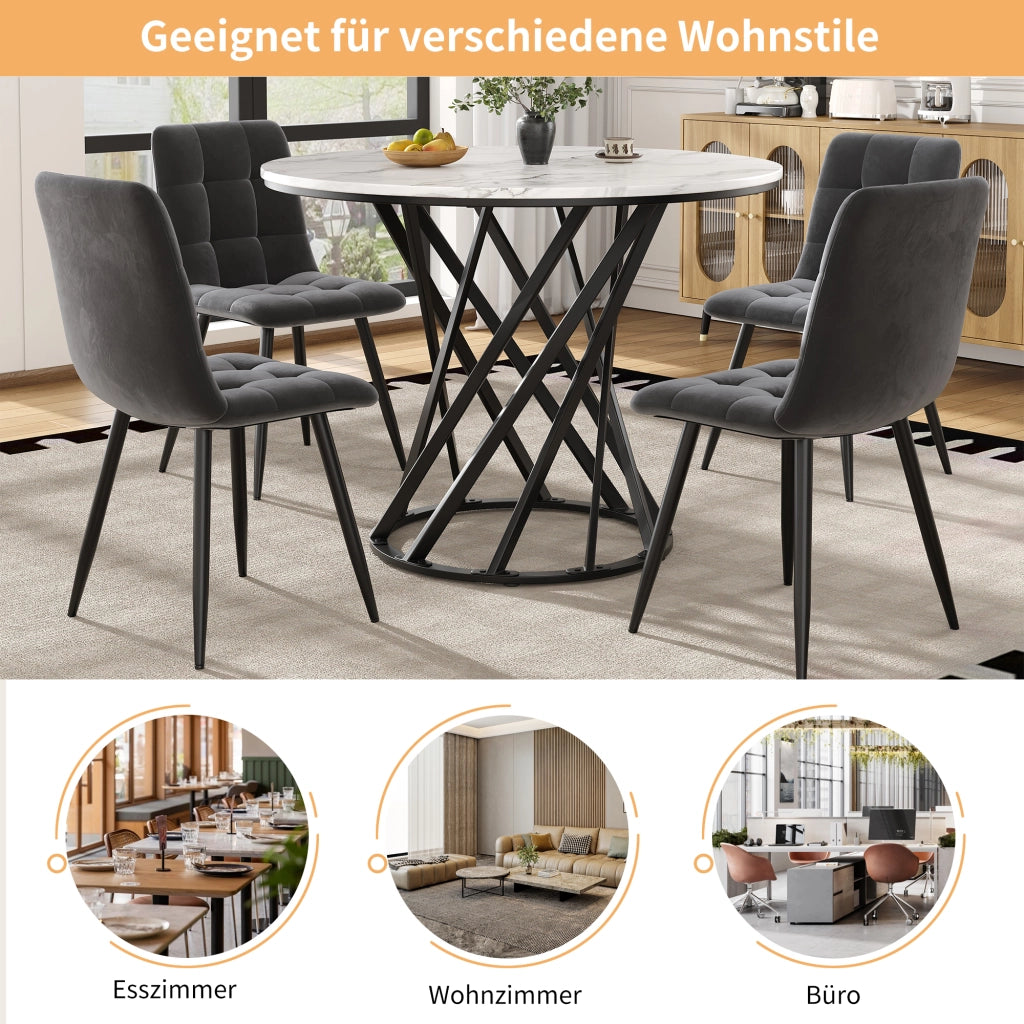TAVOLO DA PRANZO Rotondo 80x80x76 cm MDF e Metallo Nero Bianco