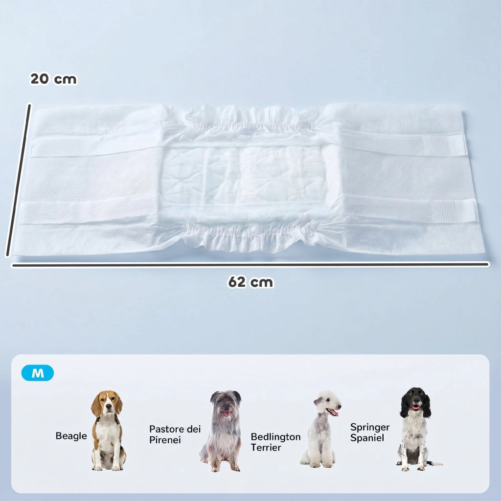 48 Pezzi Pannolini per Cani Maschi Vita 45-64 cm Peso 6-17 kg con Fascia Elastica Regolabile Bianco