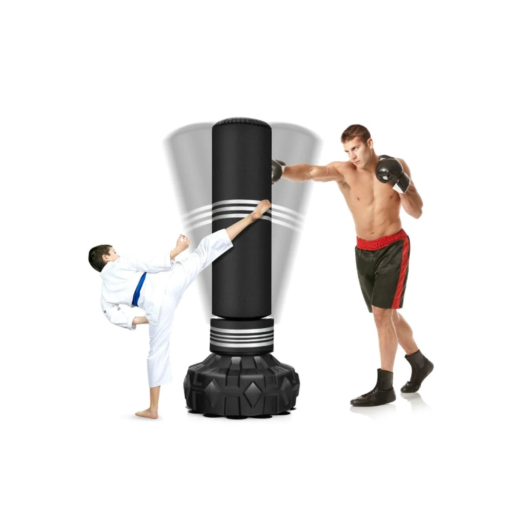 Sacco da boxe autoportante diametro 28 cm altezza 116 cm con moderna zona di battuta alla base in similpelle nera 20_0017297