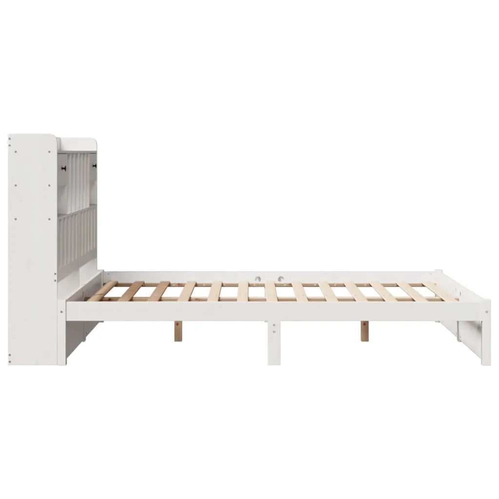 Letto Libreria senza Materasso-Struttura Letto con contenitore Bianco 150x200 cm Legno di Pino 508056