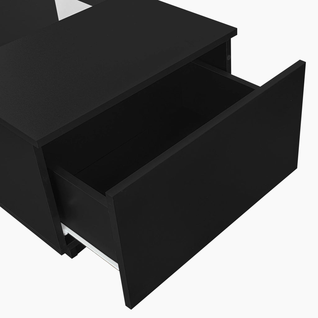 TAVOLO BASSO 100x50x35,5 cm Nero con LED, 2 cassetti e 1 vano aperto