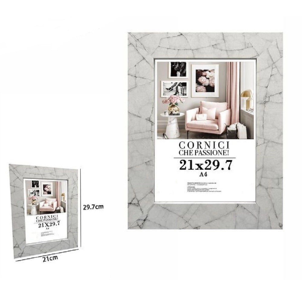 Trade Shop - Cornice Portafoto Quadri Tele Poster 21x29.7cm Modello Effetto Marmo Bianco 71655 -