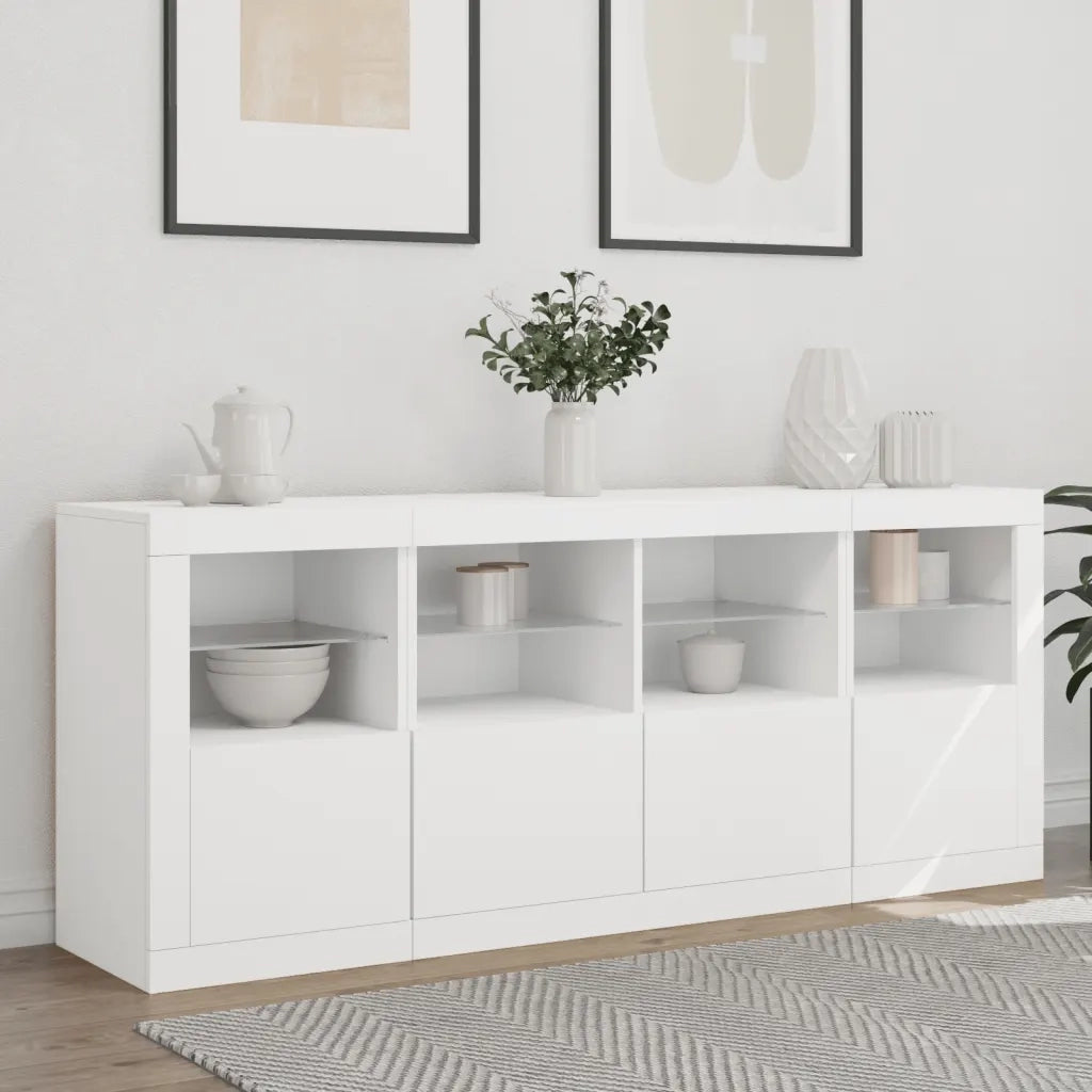 Credenza con Luci LED-Buffet-Armadio da cucina Bianca 163x37x67 cm