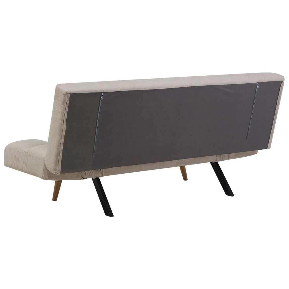 Divano letto Beige Tessuto Imbottito 3 Posti Schienale Reclinabile Quadrato Trapuntato