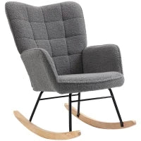 Poltrona a Dondolo Imbottita in Legno e Acciaio per Soggiorno e Camera da Letto, 71x98x101 cm, Grigio Scuro