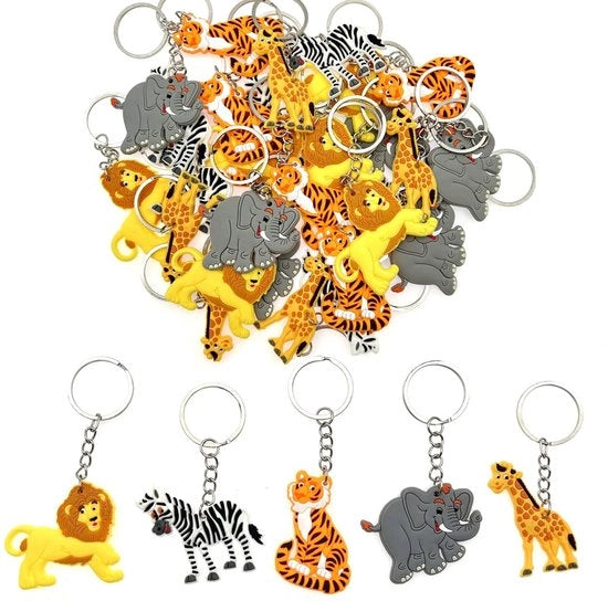 Sistema di appoggio chiavi Jungle Animali - 30 pezzi - Chiavi per bambini - Festa di compleanno - Regalo - Silicone - 5 cm di lunghezza - Chiavette animali