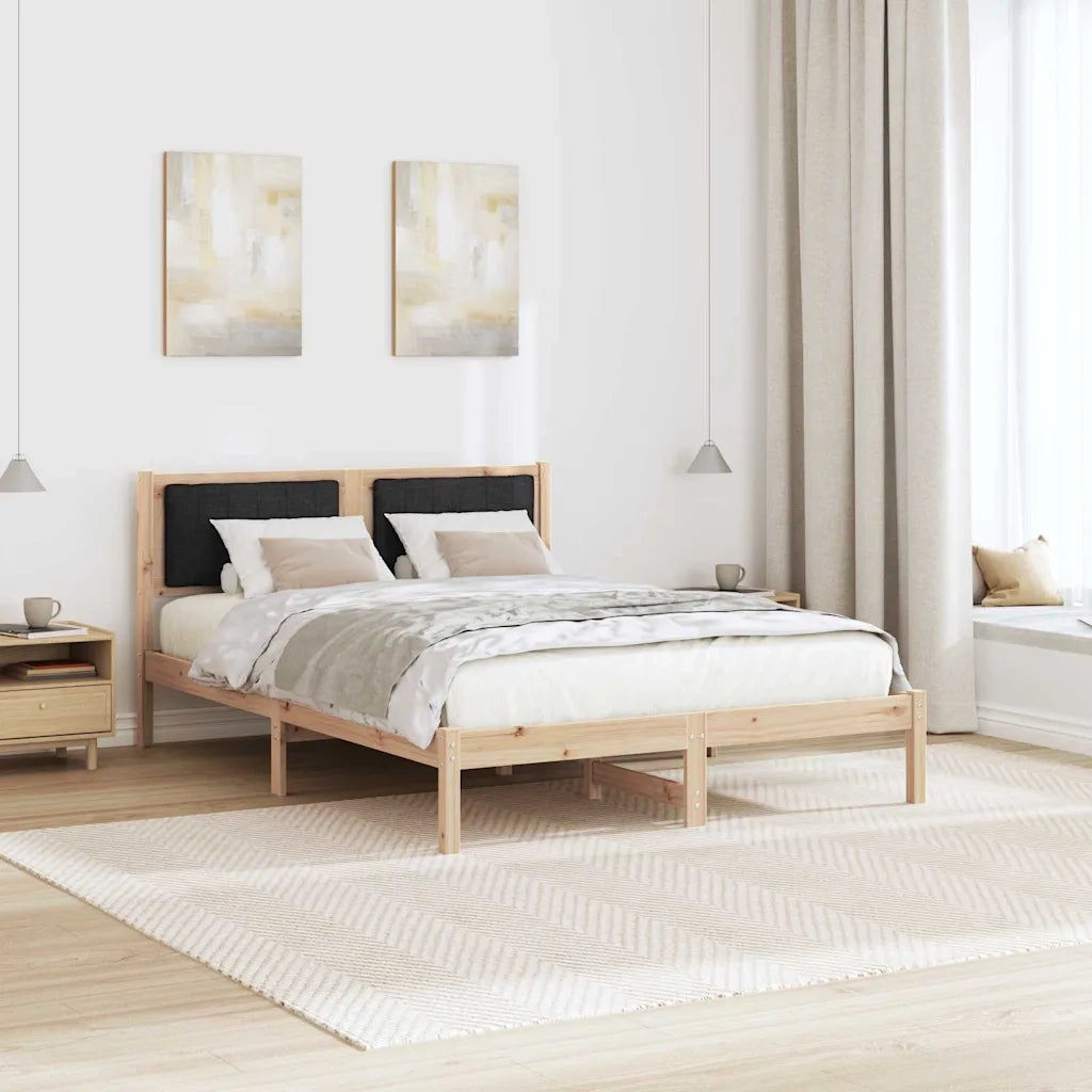 Letto con Testiera Rivestita Nero 140 x 190 cm Pino massello