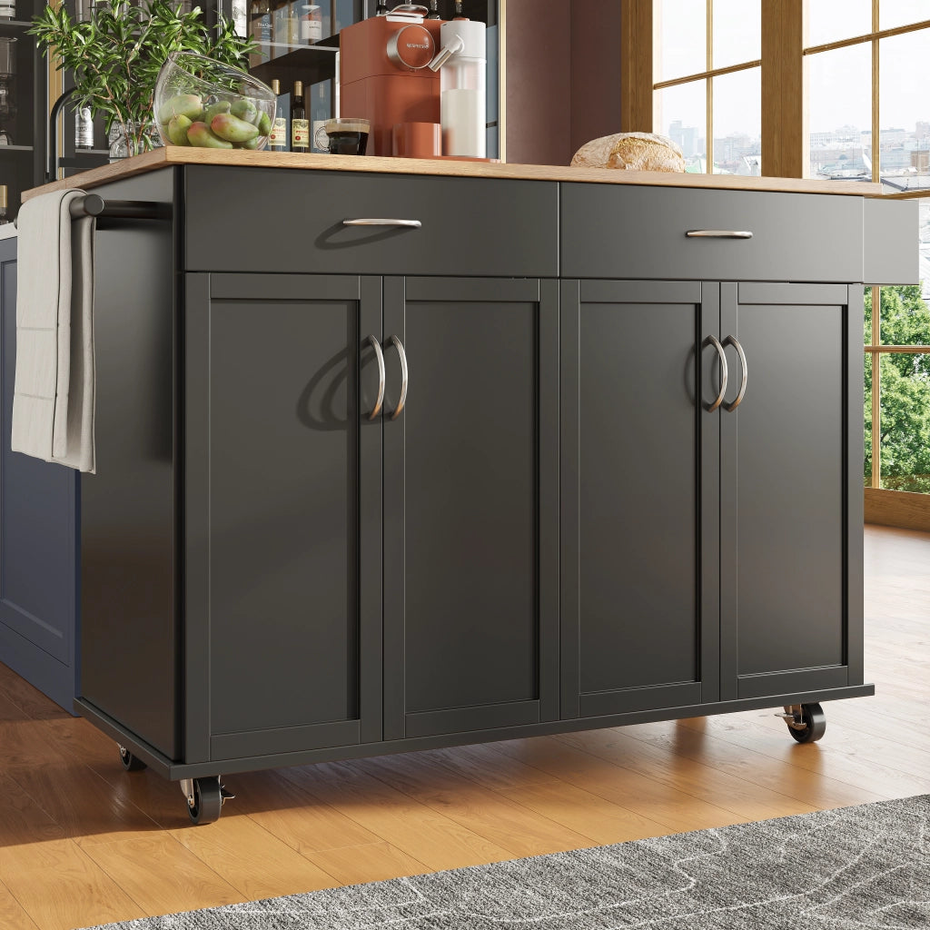 Carrello da Cucina con 2 Cassetti; Ripiani Regolabili; Piano Pieghevole; Portasciugamani e Ruote 106 x 50 x 90;5 cm