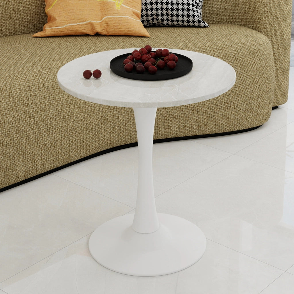 Tavolino rotondo in marmo artificiale bianco