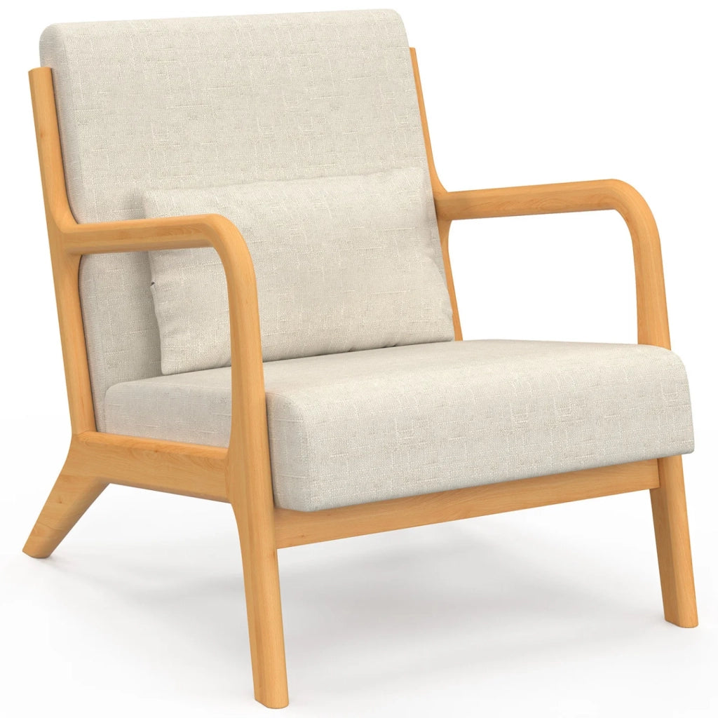 IDMarket - Poltrona scandinava JOSEPH in tessuto beige con braccioli e gambe in legno