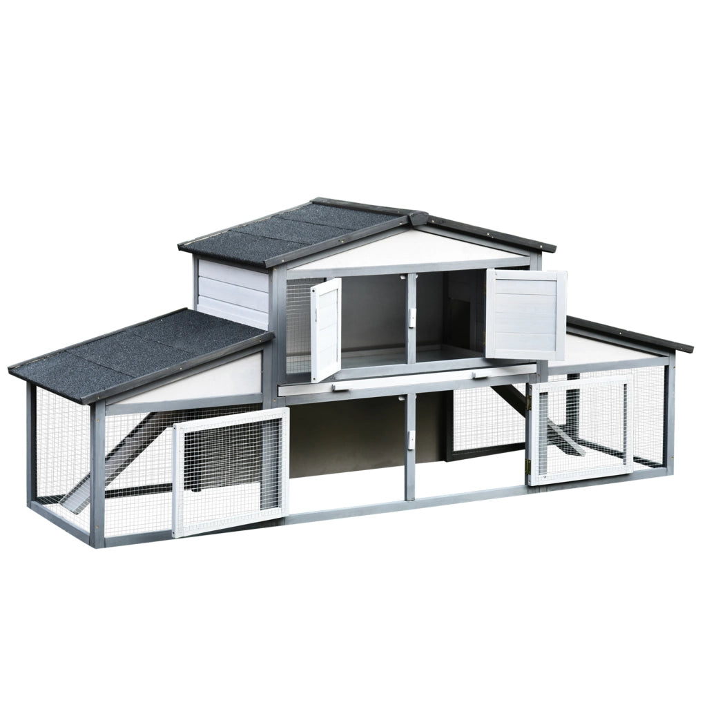 Gabbia per Conigli da Esterno in Legno e Metallo ¨C zephmum ¨C Grigia e Bianca 225x70x100cm