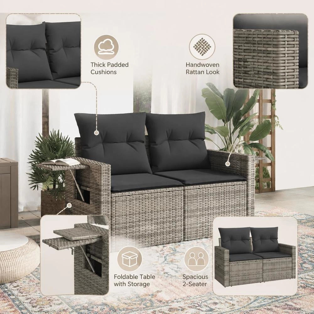 2-seater Garden Sofa With Cushions, Grey Poly Rattan