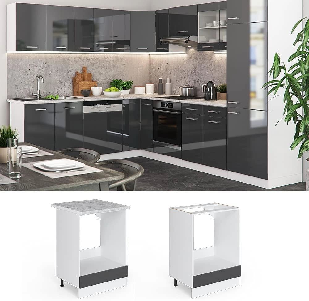 Mobile per forno da incasso R-Line, Antracite lucido, 60 cm senza piano di lavoro, per la libera combinazione all'interno di sistemi cucina modulari