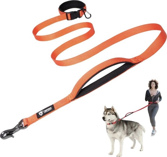 Raccordo per cani senza mani per camminare e correre con manubrio imbottito e gancio robusto per cani piccoli, medi e grandi (arancione)