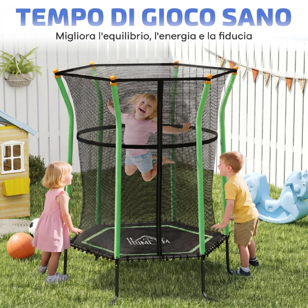 Trampolino da Giardino per Bambini ¨C Zephmum ¨C Verde 163.5x190 cm