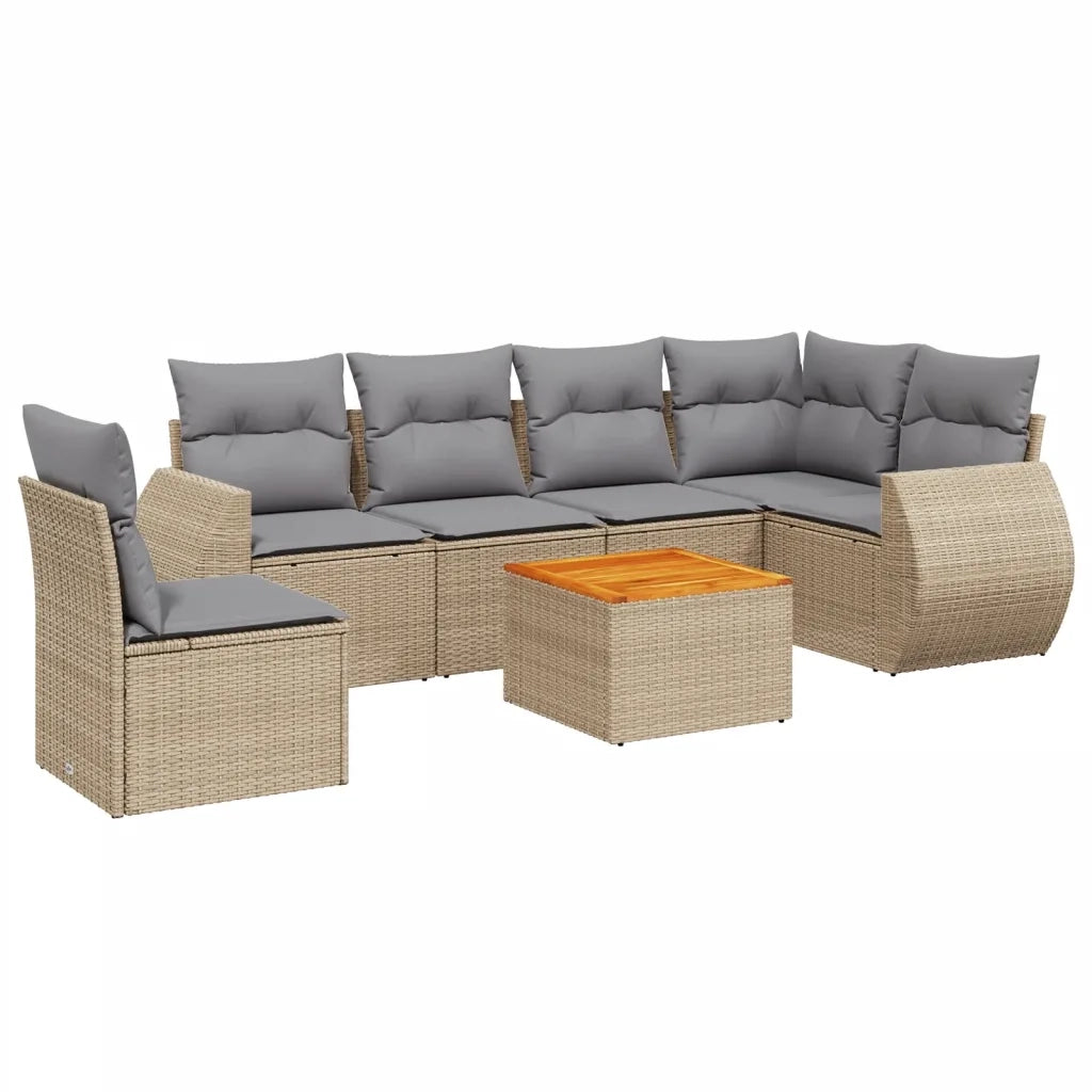 Set Divani da Giardino 7 pz con Cuscini Beige in Polyrattancod mxl 114197