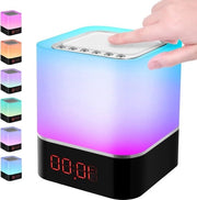 Altoparlante Bluetooth 5-in-1 con LED lampada da letto, regolabile a tocco, 7 colori, lettore digitale MP3, SD e USB